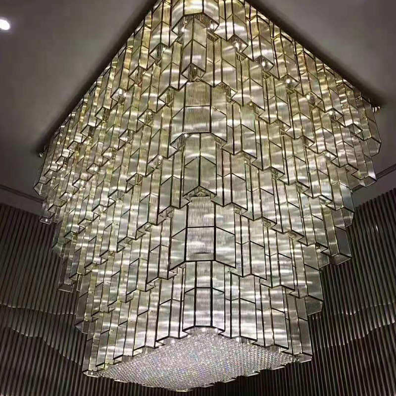 定制酒店大堂售楼部沙盘商场会所工程智能方块组合创意波浪吊灯