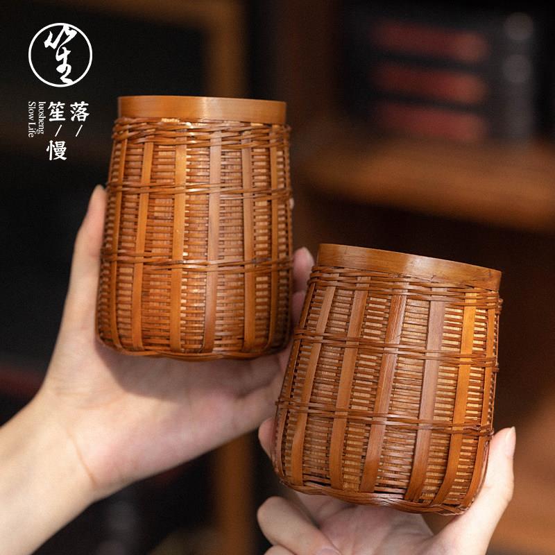 落笙竹编六君子茶筒纯手工养壶笔茶勺茶拨茶滤茶道配件家用收纳筒