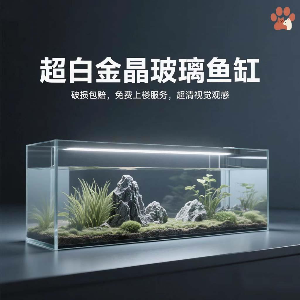 金晶超白玻璃鱼缸裸缸高清透溪流造景客厅桌面家用观赏宠物乌龟缸