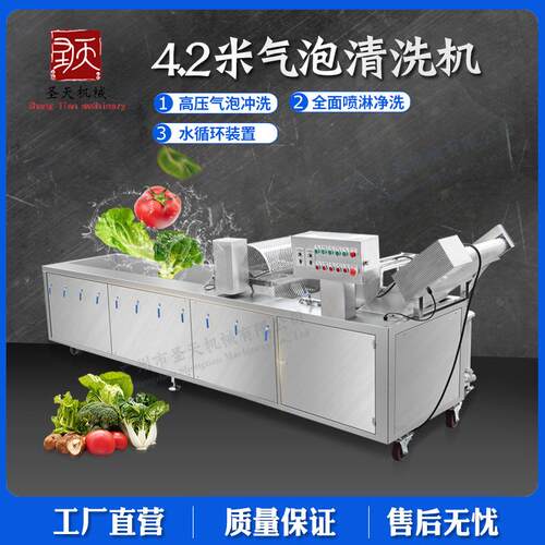 广州圣天4.2米大型全自动臭氧循环水气泡果蔬洗菜机排骨清洗机