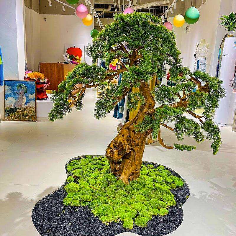 仿真迎客松摆件玄关造景客厅大型创意仿生绿植物假山落地摆设道具