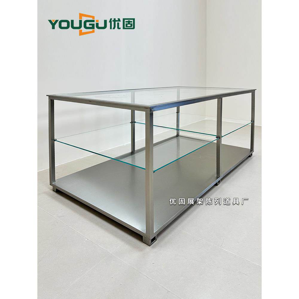 服装店不锈钢中岛台女装店流水台玻璃展示架工业风中岛陈列置物台