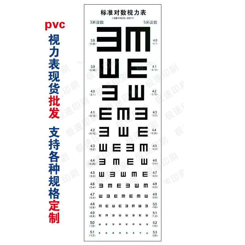 加厚pvc视力表铜版纸现货视力表2.5米3米5米国标视力表可定制