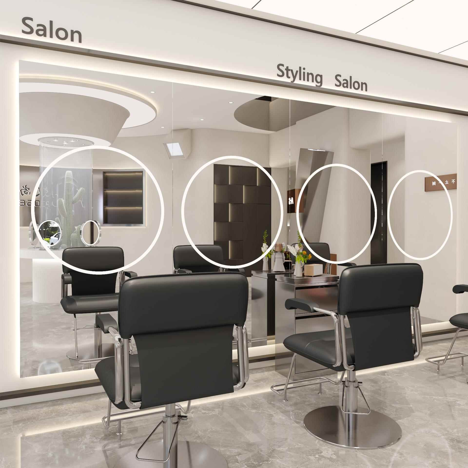 方落形面网灯红理发店镜台美发店镜子带烫染镜发廊单OHO双面地镜