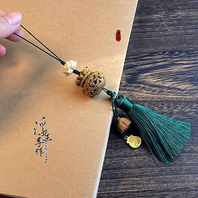浮生绿檀木可打开小袋手工流苏手机挂件古风香囊包包挂饰品