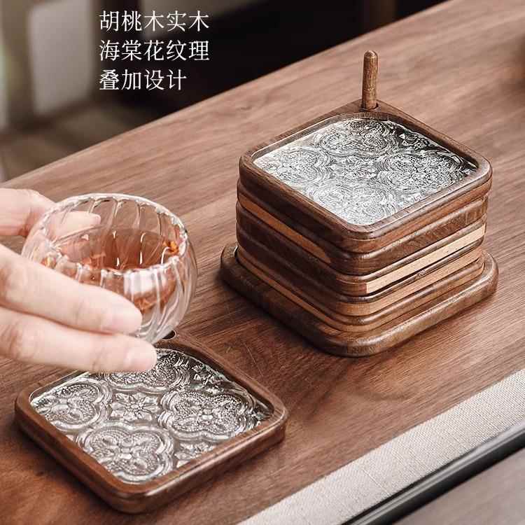 中式茶杯垫茶道功夫茶具配件茶桌摆件实木隔热垫茶托底托防烫杯托