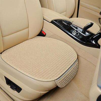 新款直销跨境外贸新款格子亚麻布艺小蛮腰三件套汽车坐垫主副驾驶