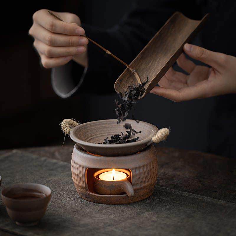 叶屿 老岩泥圆灶烤泡茶炉烤茶碟围炉煮茶器粗陶温茶器炒茶醒泡茶