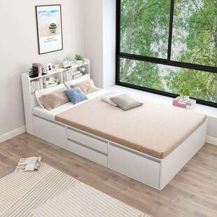 北欧高箱储物床1.2m单人1.5m双人带抽屉床省空间榻榻米日式收纳床