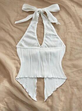 Sexy V-neck Halter Neck Crop Top for Women Summer Sleeveless