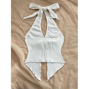 Sexy V-neck Halter Neck Crop Top for Women Summer Sleeveless