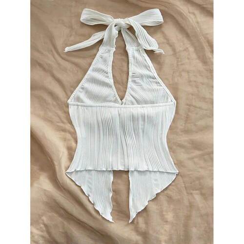 Sexy V-neck Halter Neck Crop Top for Women Summer Sleeveless