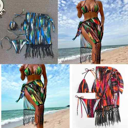 Tassel neck tie swimsuit, swimsuit, veil, sunscreen veil