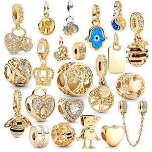 925 Sterling Silver Gold Color Family Tree Heart Crown Penda