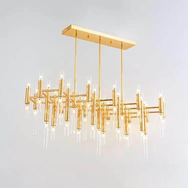 北欧艺术led客厅吊灯简约卧室不锈钢金色长方形网红轻奢吧台吊灯