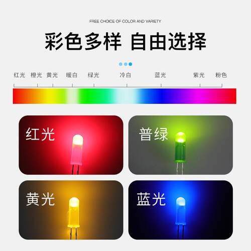 高胶体5MMX14.5圆头红发红绿黄蓝带色短脚LED灯珠F深插支架发光管