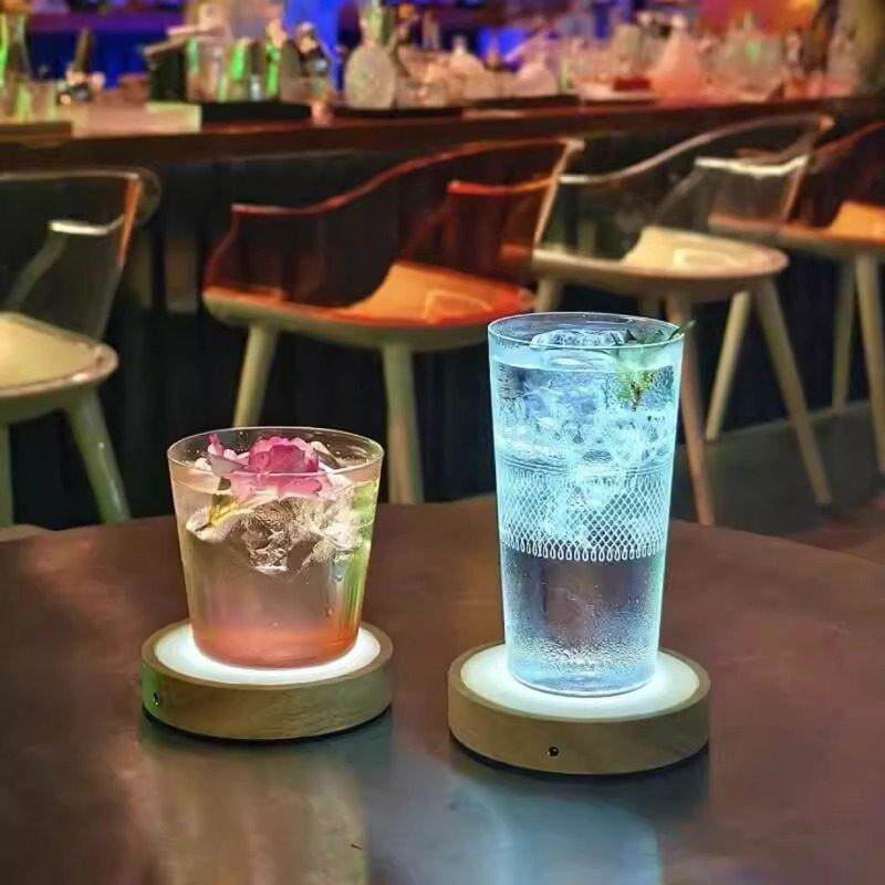 酒杯底座灯发光杯垫鸡尾酒发光底座带灯杯垫座发光家用摆件底座带图片
