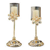 北欧式 现代轻奢金色蜡烛台摆件浪漫水晶烛台家用烛光晚餐道具羽毛