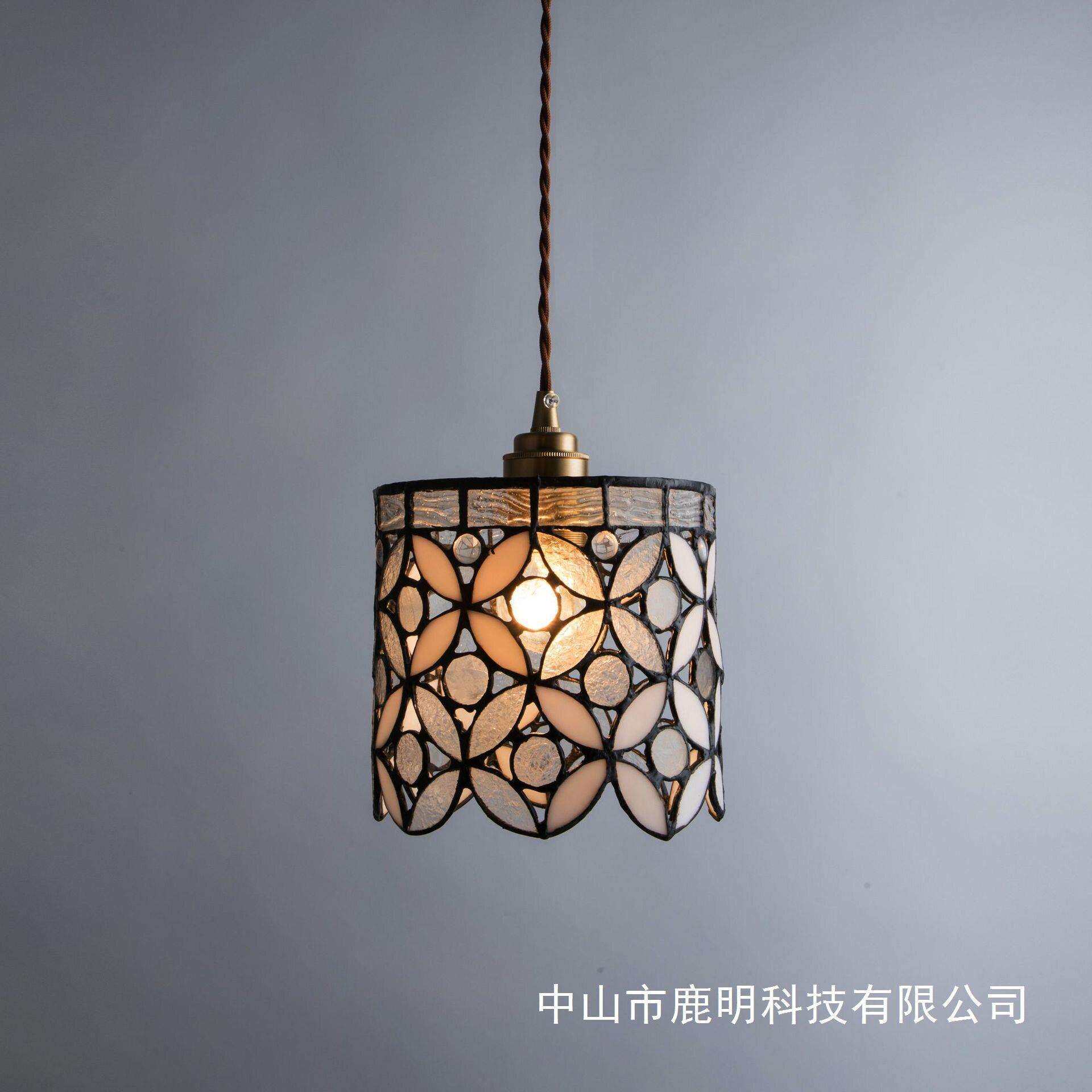 法式中古风彩绘玻璃吊灯复古创意餐厅吧台灯艺术感客厅飘窗吊线灯