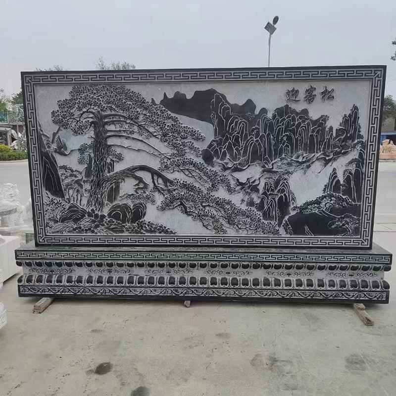 新款直销公园文化墙浮雕壁画仿古玄关迎门屏风青石庭院镂空山水迎