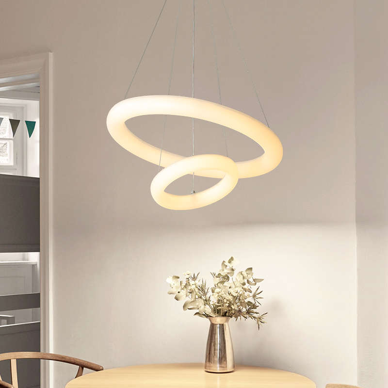 奶油风餐厅吊灯圆环现代简约吧台创意个性网红女孩房间楼梯长吊灯