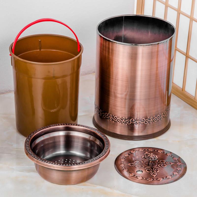 圆形排水桶功夫茶桶古铜色茶道桶304不锈钢过滤茶渣桶家用茶水