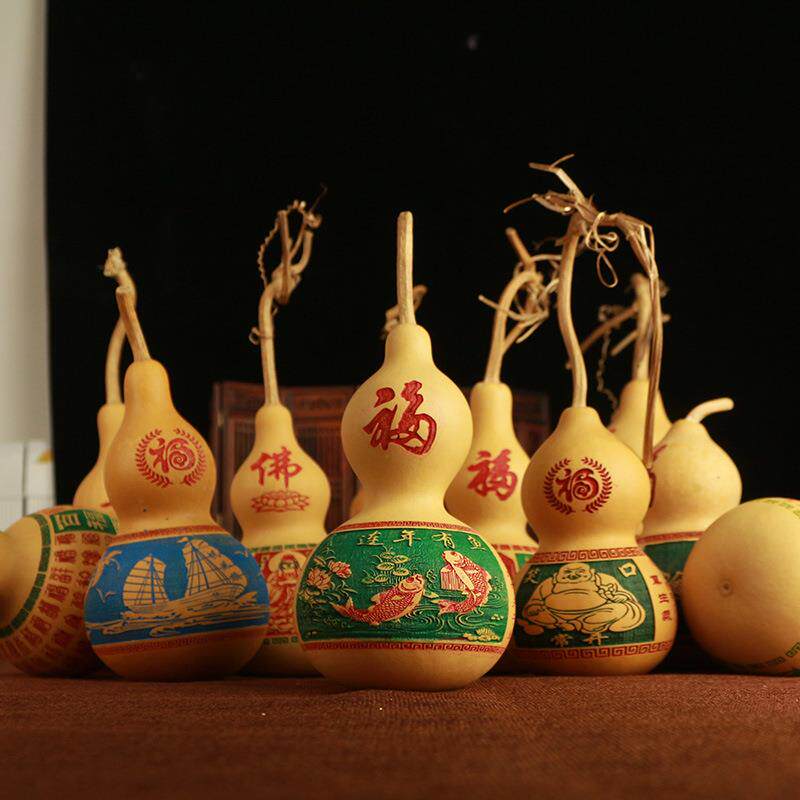天然葫芦雕花烙画手把件精品文玩家居吉祥葫芦摆件