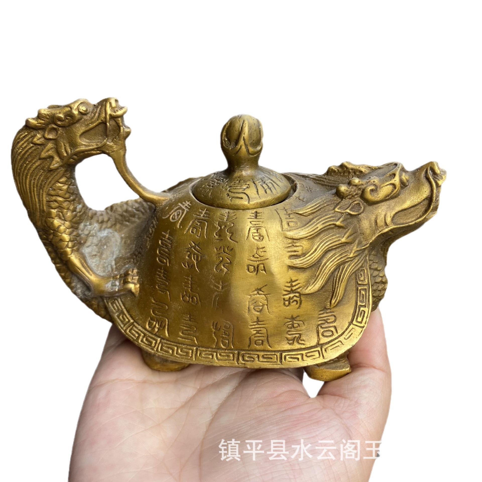 黄铜百寿壶龙龟壶摆件酒壶家居装饰工艺品家居龙龟酒壶摆件黄铜