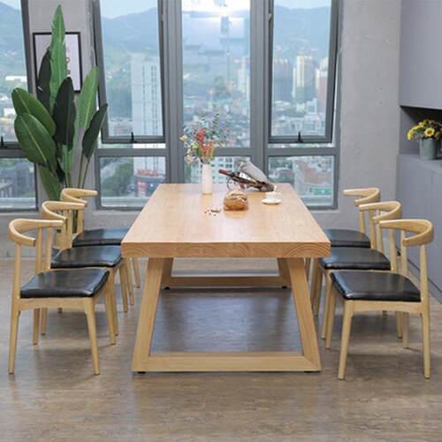 简约客厅洽谈长条餐桌椅现代家用实木吃饭桌椅组合休闲餐厅沙发椅