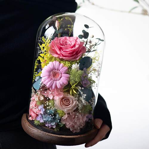 永生花玫瑰真花玻璃罩桌面摆件送女友闺蜜高级感生日礼物花束礼盒