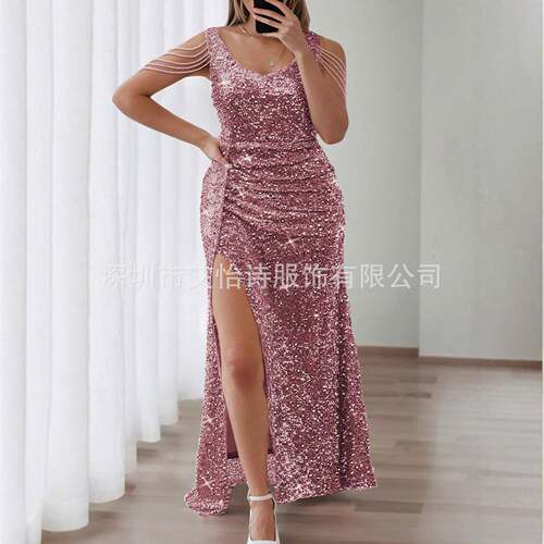 【 Plus Size 】 Women ' s Glitter Sequins Chain Linked Split