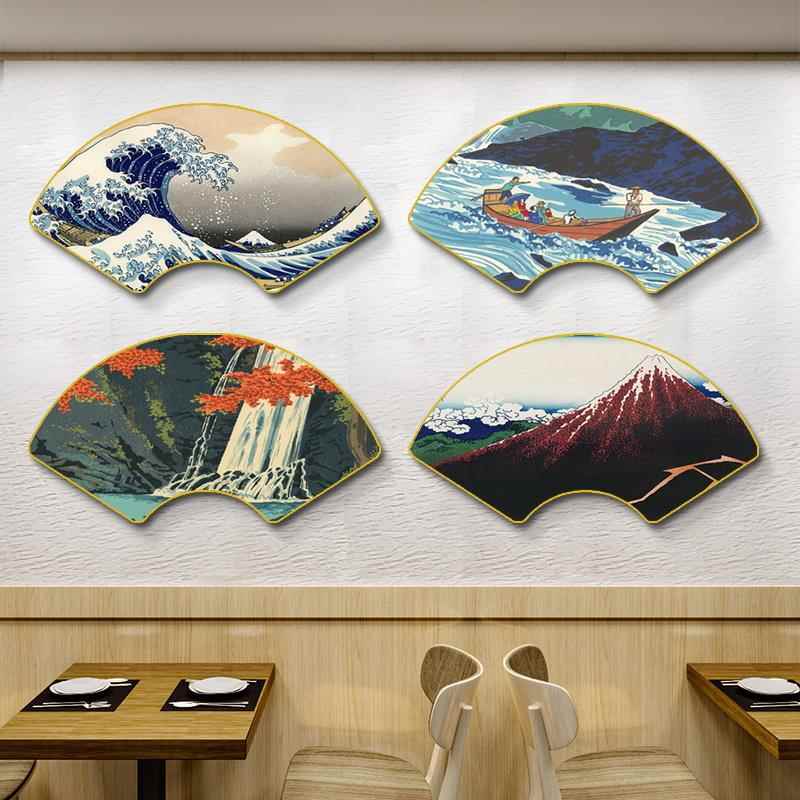 日式餐厅扇形装饰画日本饭店料理店挂画寿司店家居背景墙风景壁画图片