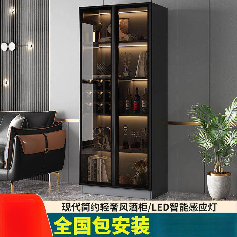 轻奢酒柜靠墙储物柜现代简约高档餐边柜家用一体边柜玻璃门展示柜