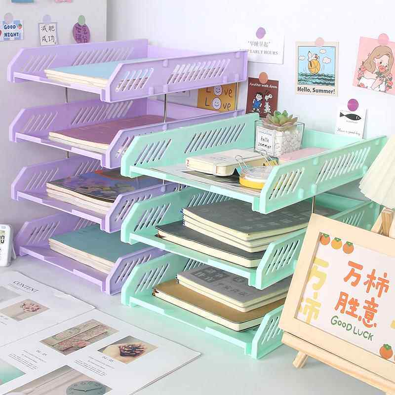 三层塑料文件盘文件架桌面书立架四层办公室多层书架横向办公桌a4