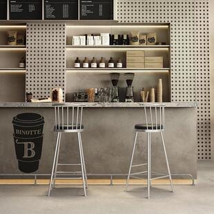 咖啡厅高脚凳工业风金属靠背吧椅极简吧台凳软包商用酒吧岛台椅子