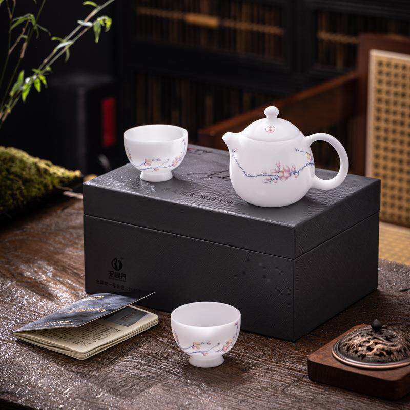 素雅冰种玉瓷一枝芳香龙旦壶一壶两杯陶白瓷茶具套装李辉熠泡茶壶