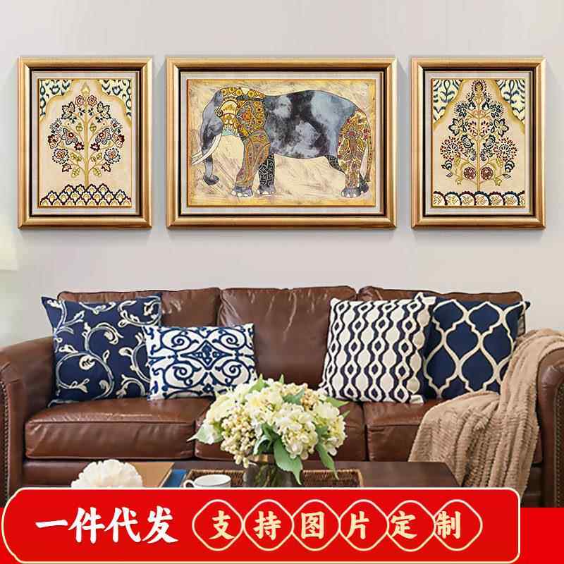 5d钻石画满钻欧式客厅点贴钻吉祥大象十字绣三联画钻石秀2019新