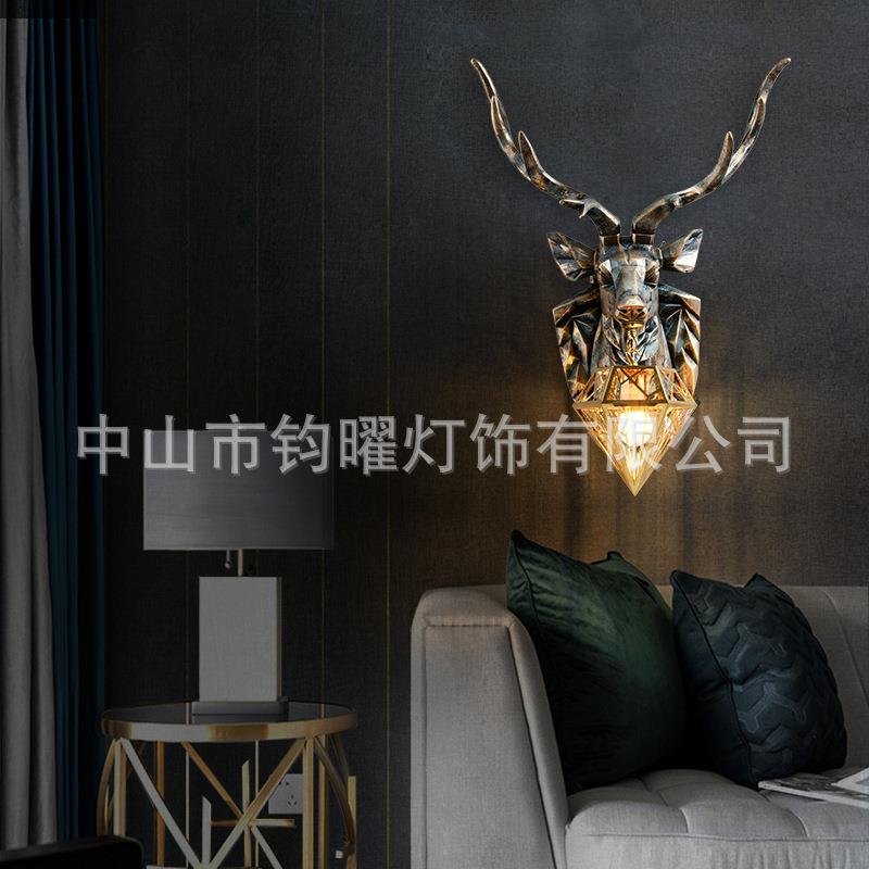 欧式鹿头装饰壁灯 客厅卧室过道走廊鹿头灯床头背景墙创意鹿角灯