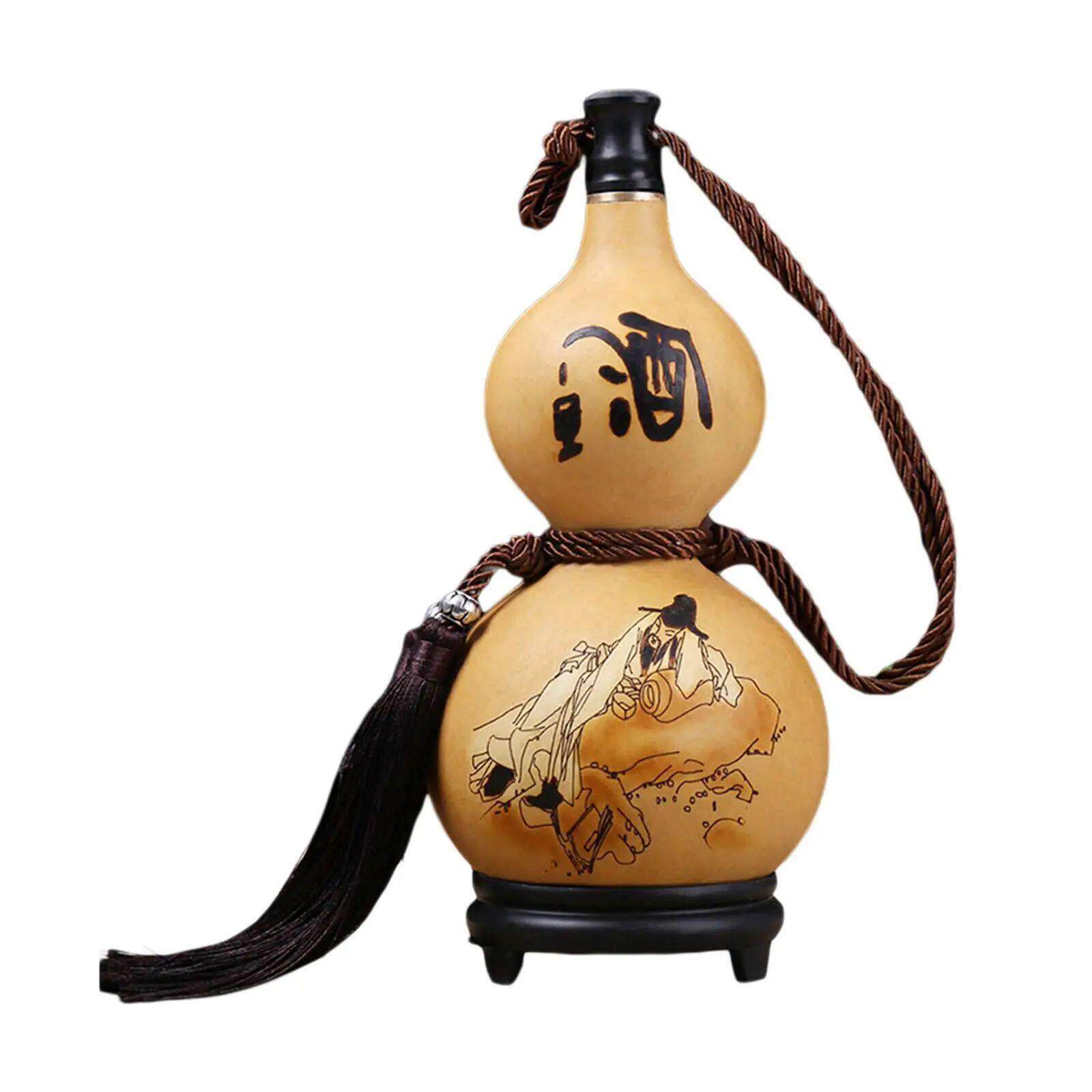 Portable Gourd Hip flasks with Tassel Gourd Shape Alcohol Du - 实物图