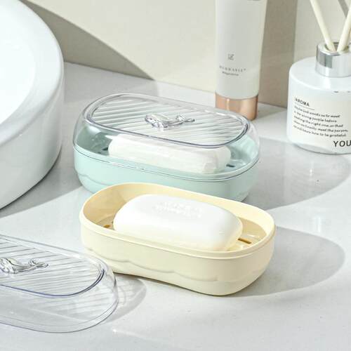 No-drill, water-draining soap dish with lid, dust-proof, lux