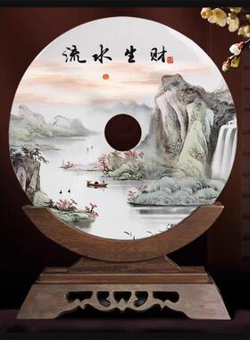 大号天然玉石平安扣姓氏定制图案桌面客厅摆件高档办公室商务礼品