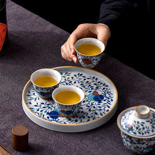 仿古青釉壶承干泡盘家用创意陶瓷茶承托盘中式茶具配件茶壶垫壶托