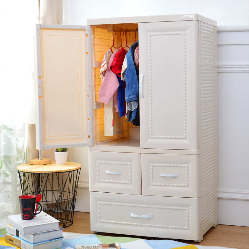 欧式简约双开门组合衣柜塑料加大号抽屉式收纳柜整理储物柜