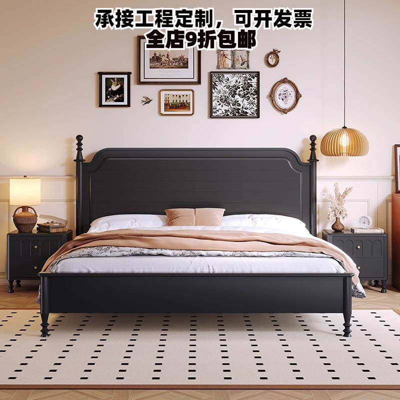 实木床主卧1.5单人床复古法式风1.8米双人床卧室家具储物婚床