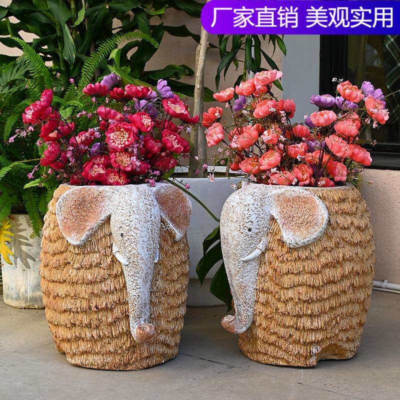 别墅庭院花园装饰摆件户外仿真大象花盆东南亚风院子阳台造景布置