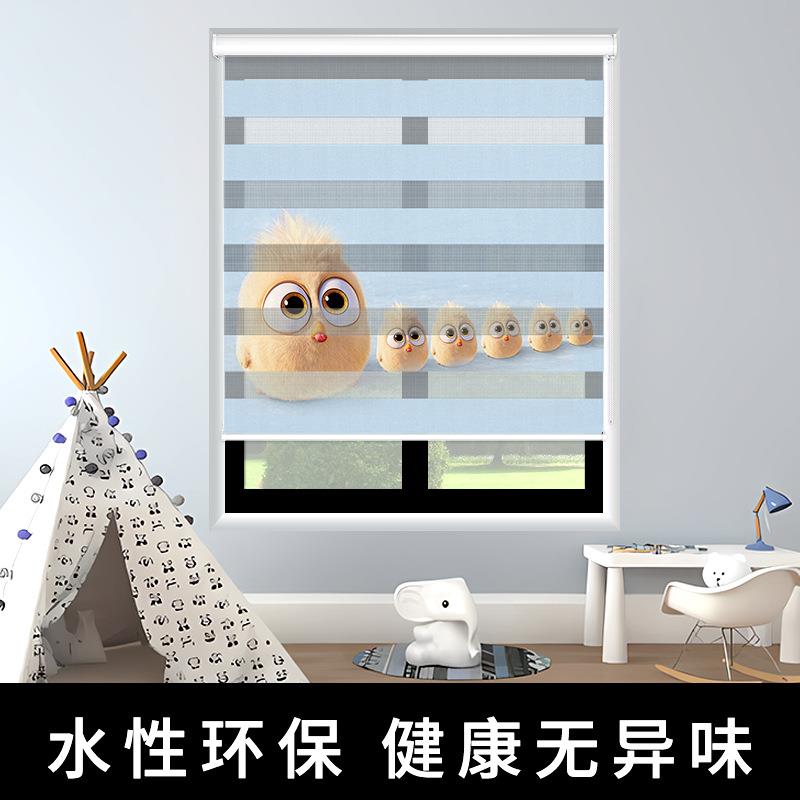 印花柔纱帘卷帘窗帘家用书房客厅儿童房遮光遮阳手动升降百叶窗帘