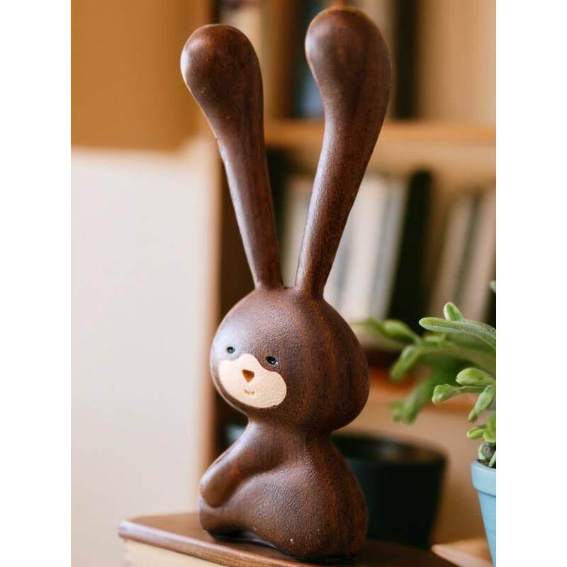 绿色檀香兔子装饰品可爱的创意实木小动物家庭装饰品鼻子按摩设备