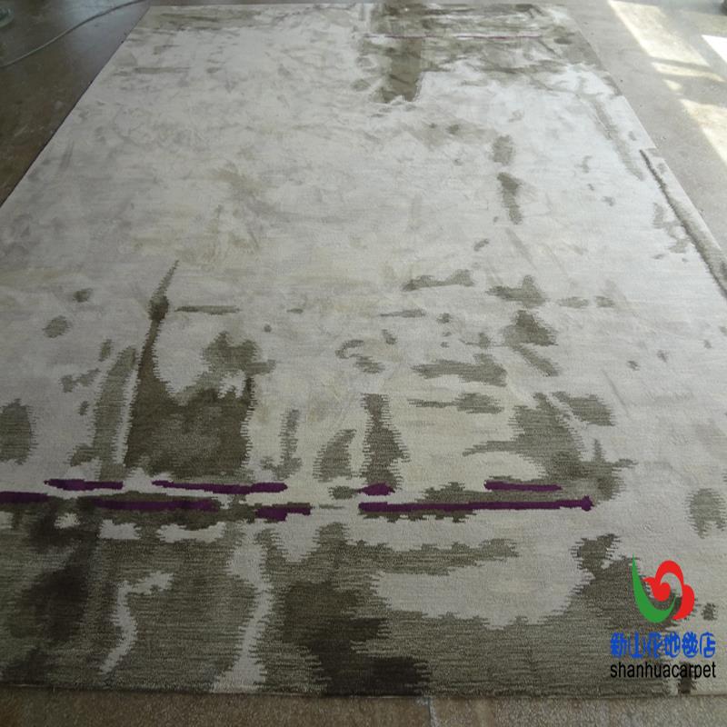 中式抽象绿848色水墨发画样板别墅客厅茶房几新沙地毯大厅接待室
