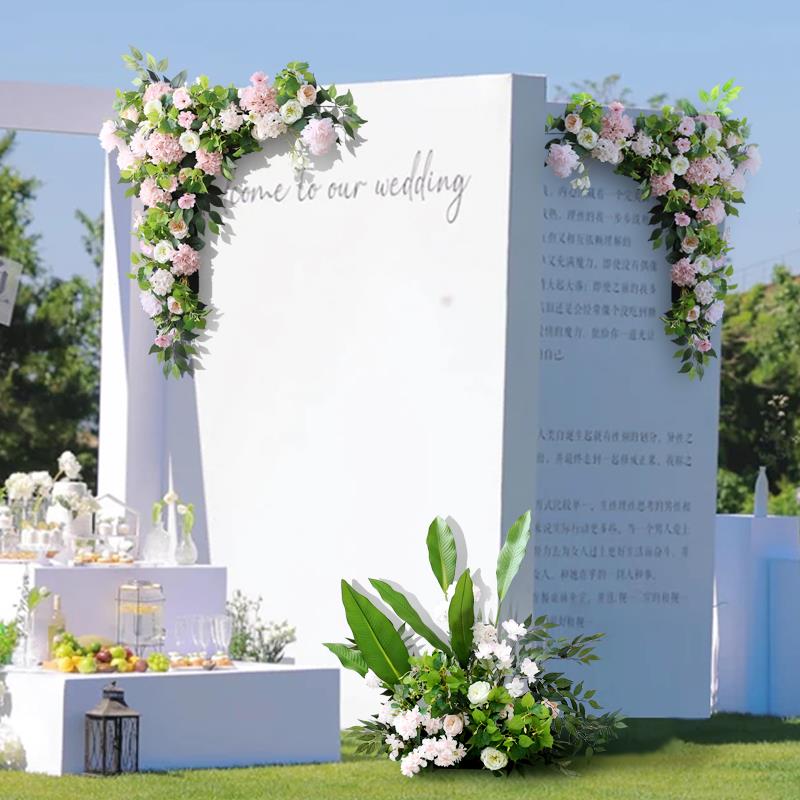 新款结婚拱门三角花排舞台迎宾区背景板挂花布置婚礼仿真花艺定制