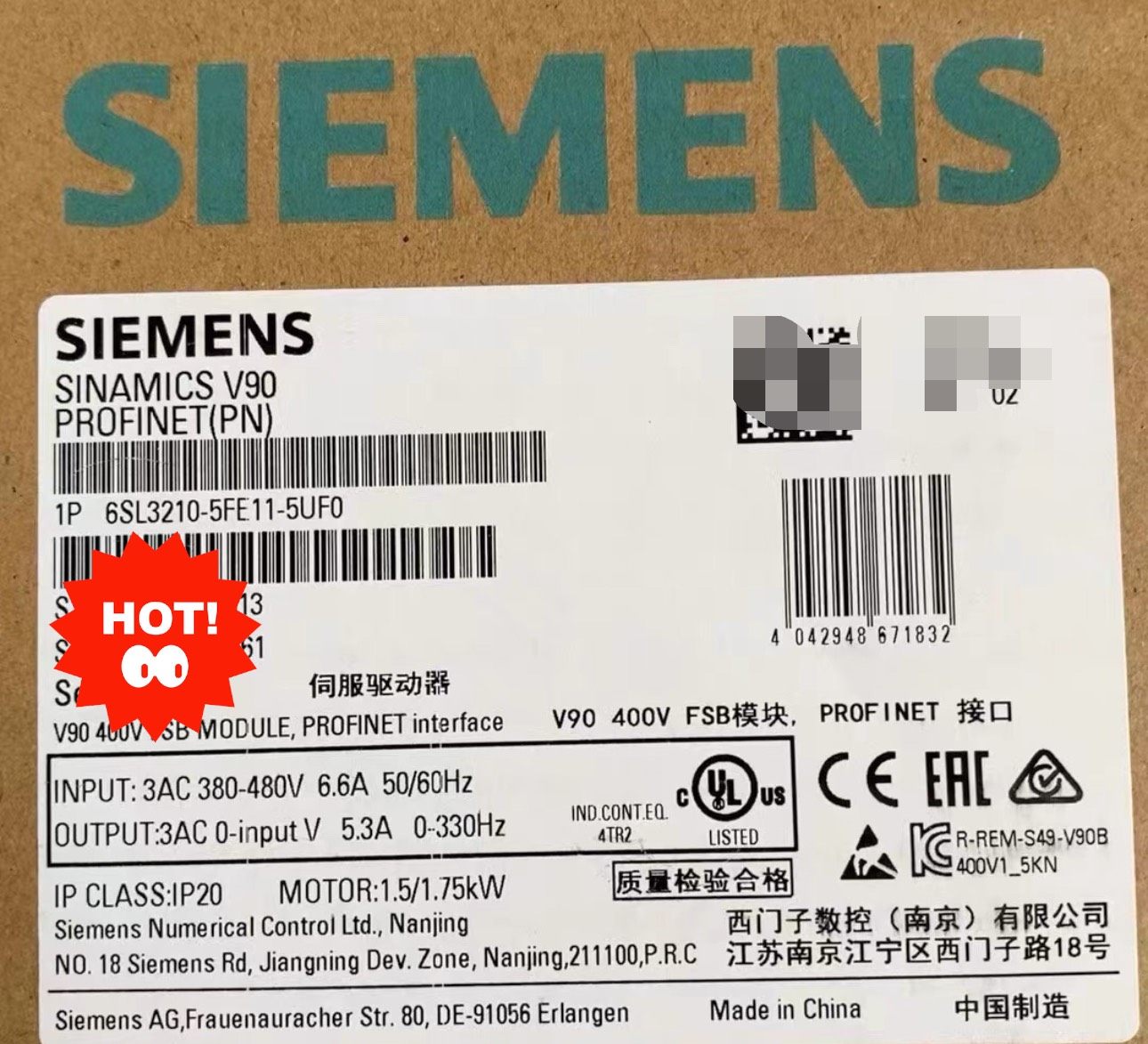 西门子6SL3210-5FE11-5UF0变频器